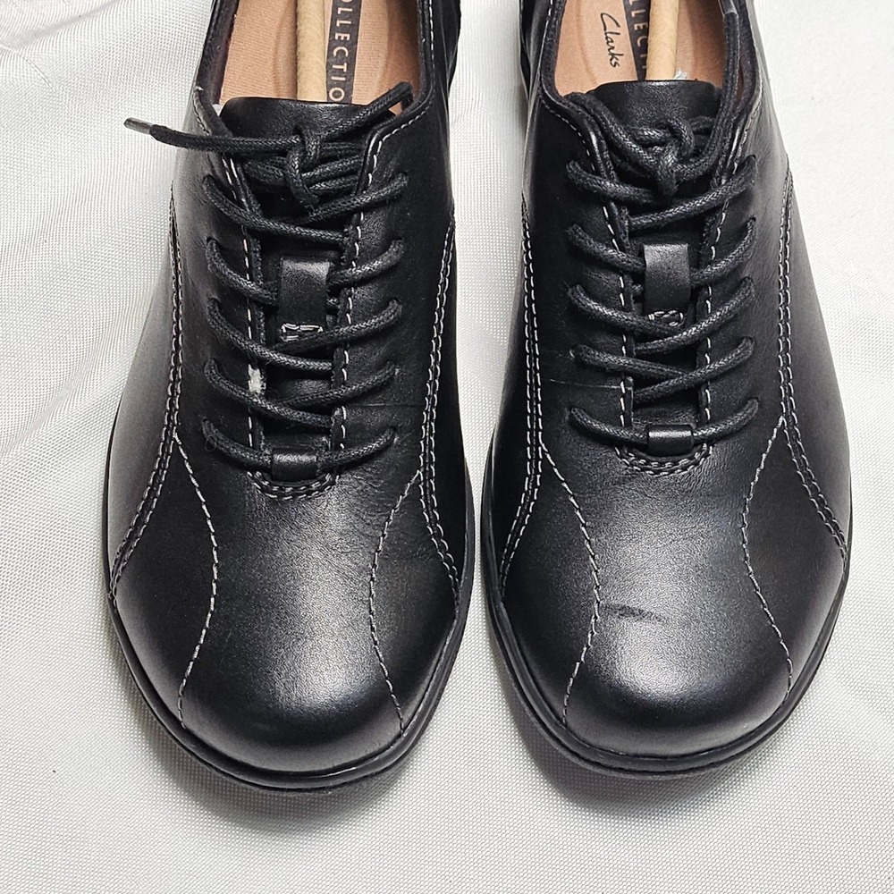 Clarks Collection Black Leather Lace Up Oxford‎ Shoes Women Size 5M US NEW
